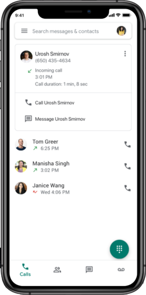 Google Voice iOS UI